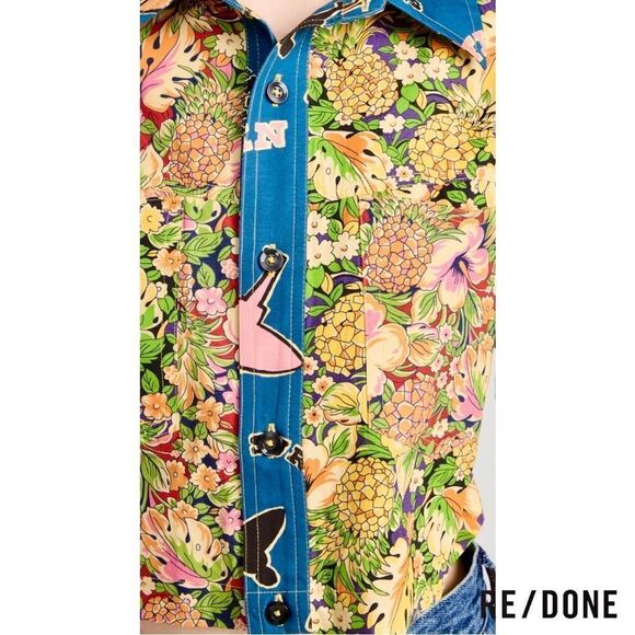 RE/DONE **NWT** Oversized Crop Shirt in Multi pineapple - Picture 16 of 16